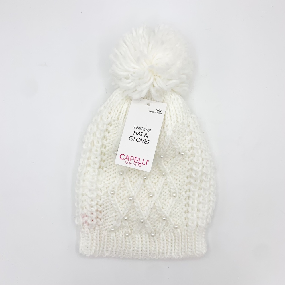 Capelli NY Kids White Winter Hat & Gloves Set
